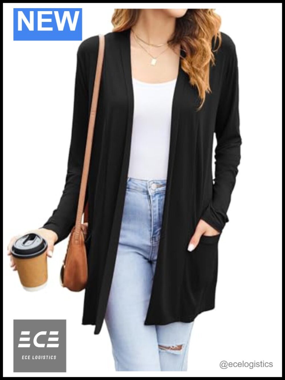 Lightweight Rayon Open Front Cardigan with Pockets Loose Fit Long Sleeve